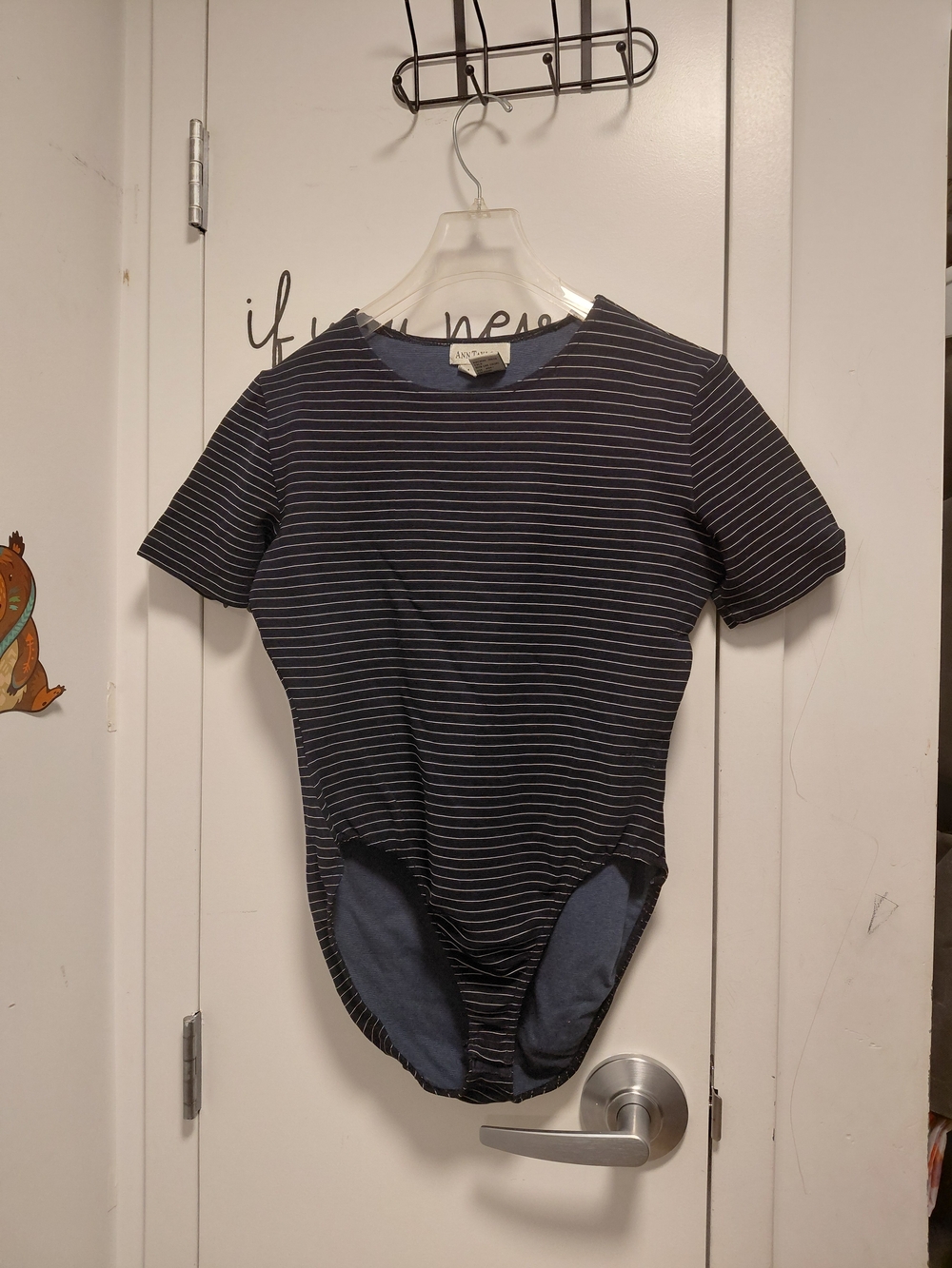 Ann Taylor Black and White Striped Short Sleeve Bodysuit